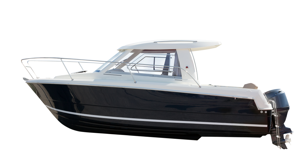 Black and white boat on water used for marine glass services