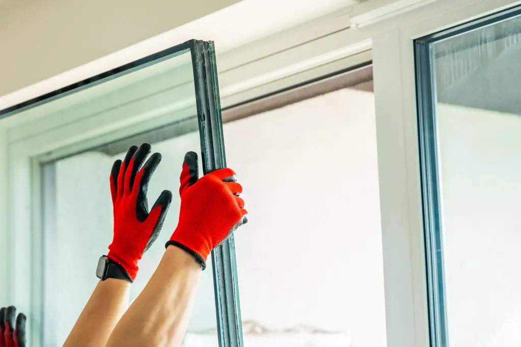 A certified Speedy Glass technician replacing a glass pane for a residential home window.